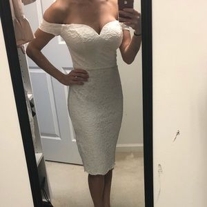 Off the shoulder white lace dress